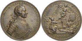 Brandenburg-Preußen
Friedrich II., der Große 1740-1786 Bronzemedaille 1757. Die Schlacht bei Prag. Brustbild nach rechts mit Lorbeerkranz und umgeleg...
