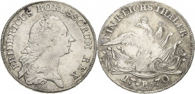 Brandenburg-Preußen
Friedrich II., der Große 1740-1786 Taler 1770, B-Breslau Variante mit Mzz. B zwischen 2 Sternen. Auf der rechten Seite der Waffen...