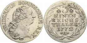 Brandenburg-Preußen
Friedrich II., der Große 1740-1786 1/3 Taler 1772, A-Berlin Olding 75 Kluge 142.3 v. Schrötter 536 Prägefrisch