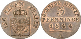 Brandenburg-Preußen
Friedrich Wilhelm IV. 1840-1861 3 Pfennige 1844, A-Berlin Olding 331 AKS 90 Jaeger 48 Stempelglanz