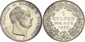 Brandenburg-Preußen
Friedrich Wilhelm IV. 1840-1861 Gulden 1852, A-Berlin Für Hohenzollern Olding 350 AKS 20 Jaeger 23 Prachtexemplar. Stempelglanz