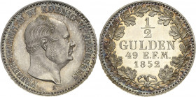 Brandenburg-Preußen
Friedrich Wilhelm IV. 1840-1861 1/2 Gulden 1852, A-Berlin Für Hohenzollern Olding 351 AKS 21 Jaeger 22 Prachtexemplar vom Erstabs...