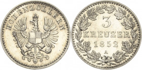 Brandenburg-Preußen
Friedrich Wilhelm IV. 1840-1861 3 Kreuzer 1852, A-Berlin Für Hohenzollern Olding 353 AKS 23 Jaeger 20 Prachtexemplar vom Erstabsc...