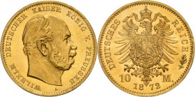 Preußen
Wilhelm I. 1861-1888 10 Mark 1872 A Jaeger 242 Prachtvolles Exemplar. Prägebedingte Randunebenheiten, Stempelglanz