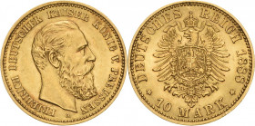 Preußen
Friedrich III. 1888 10 Mark 1888 A Jaeger 247 Winz. Randfehler, fast vorzüglich/vorzüglich-Stempelglanz