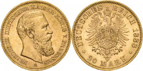 Preußen
Friedrich III. 1888 20 Mark 1888 A Jaeger 248 Avers Kratzer, vorzüglich/vorzüglich-Stempelglanz