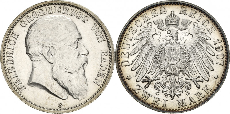 Baden
Friedrich I. 1856-1907 2 Mark 1907 G Jaeger 32 Vorzüglich-Stempelglanz/St...