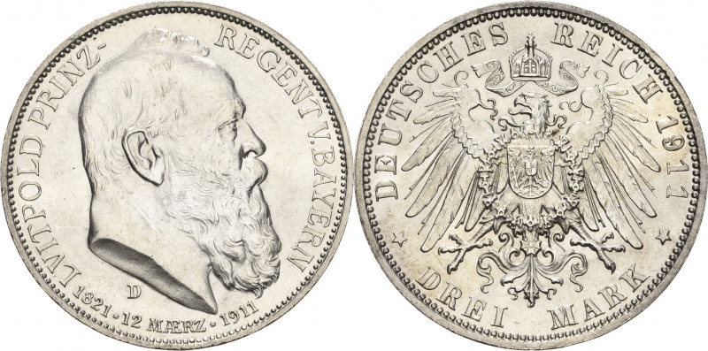 Bayern
Luitpold 1886-1912 3 Mark 1911 D 90. Geburtstag Jaeger 49 Prachtvolles E...