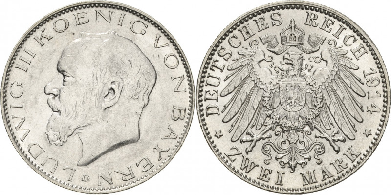 Bayern
Ludwig III. 1913-1918 2 Mark 1914 D Jaeger 51 Vorzüglich/Stempelglanz