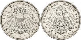 Lübeck
 3 Mark 1908 A Jaeger 82 Kl. Randfehler, sehr schön+