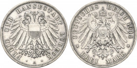 Lübeck
 3 Mark 1914 A Jaeger 82 Berieben, sehr schön-vorzüglich