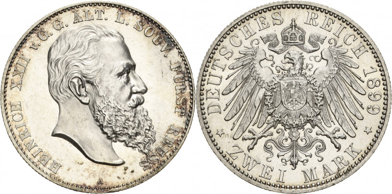 Reuss-Ältere Linie
Heinrich XXII. 1859-1902 2 Mark 1899 A Jaeger 118 Vorzüglich...