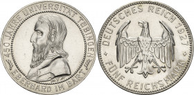 5 Reichsmark 1927 F Tübingen Jaeger 329 Leicht berieben, vorzüglich