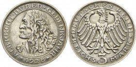 3 Reichsmark 1928 D Dürer Jaeger 332 Vorzüglich-prägefrisch