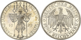 5 Reichsmark 1929 E Meißen Jaeger 339 Avers min berührt, Polierte Platte