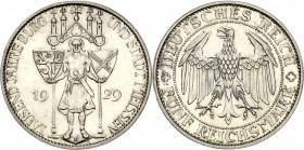 5 Reichsmark 1929 E Meißen Jaeger 339 Leicht berieben, Polierte Platte