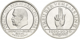 5 Reichsmark 1929 G Verfassung Jaeger 341 Vorzüglich-Stempelglanz