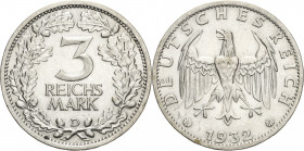 3 Reichsmark 1932 D Kursmünze Jaeger 349 Sehr schön-vorzüglich