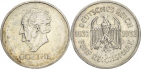 5 Reichsmark 1932 A Goethe Jaeger 351 Randfehler, sehr schön-vorzüglich