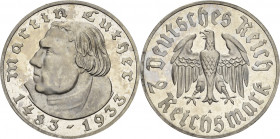 2 Reichsmark 1933 A Luther Jaeger 352 Prachtvolles Exemplar. Avers min. Berührt, Polierte Platte
