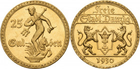 25 Gulden 1930 (A) Jaeger D 11 GOLD. Seltenes und attraktives Exemplar. Fast Stempelglanz