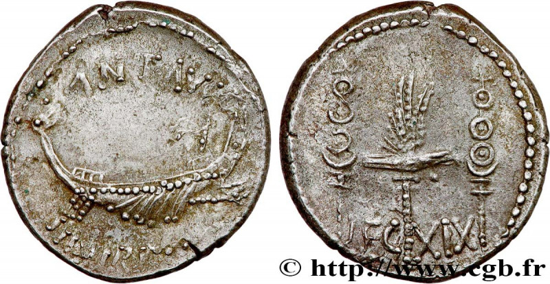 MARCUS ANTONIUS
Type : Denier 
Date : 32-31 AC. 
Mint name / Town : Grèce, Patra...