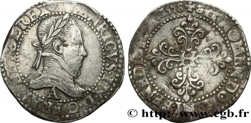HENRY III
Type : Franc au col plat 
Date : 1578 
Mint name / Town : Paris 
Quant...