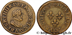 HENRY IV
Type : Piéfort du double tournois de poids quadruple 
Date : 1607 
Mint name / Town : Paris 
Metal : copper 
Diameter : 21  mm
Orientation di...