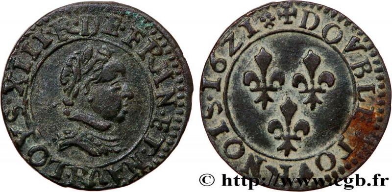 LOUIS XIII
Type : Double tournois, type 3 
Date : 1621 
Mint name / Town : Saint...
