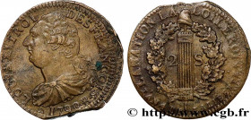 LOUIS XVI
Type : 2 sols dit "au faisceau", type FRANÇOIS 
Date : 1792 
Mint name / Town : Orléans 
Metal : bell metal 
Diameter : 34,5  mm
Orientation...
