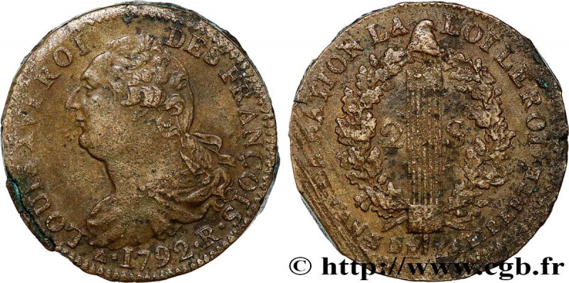 LOUIS XVI
Type : 2 sols dit "au faisceau", type FRANÇOIS 
Date : 1792 
Mint name...