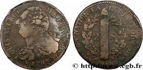 LOUIS XVI
Type : 2 sols dit "au faisceau", type FRANÇOIS 
Date : 1793 
Mint name / Town : Besançon 
Metal : bell metal 
Diameter : 34  mm
Orientation ...