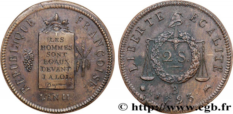 THE CONVENTION
Type : 2 sols dit "à la table de loi", refrappe 
Date : 1793 
Min...