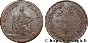 THE CONVENTION
Type : Essai de 2 sols ou du Décime de Bernier 
Date : An II 
Mint name / Town : Paris 
Metal : bronze 
Diameter : 34,5  mm
Orientation...