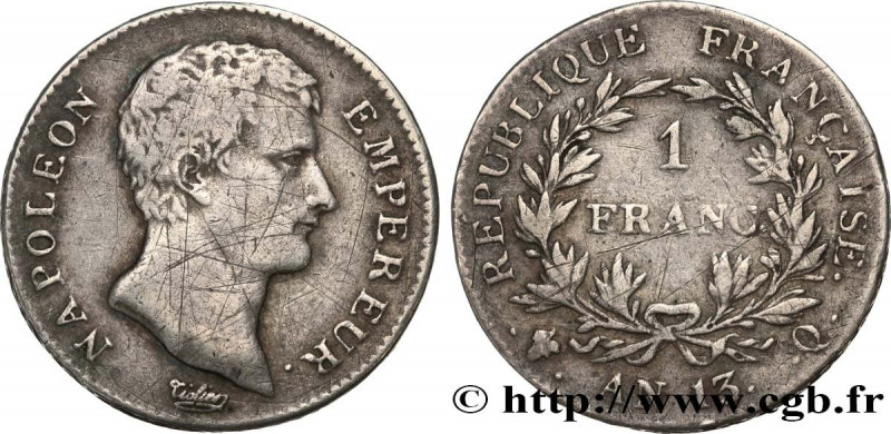PREMIER EMPIRE / FIRST FRENCH EMPIRE
Type : 1 franc Napoléon Empereur, Calendrie...