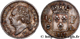 LOUIS XVIII
Type : 1/4 franc Louis XVIII 
Date : 1817 
Mint name / Town : Bayonne 
Quantity minted : 14394 
Metal : silver 
Millesimal fineness : 900 ...