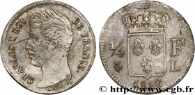 CHARLES X
Type : 1/4 franc Charles X 
Date : 1826 
Mint name / Town : Bayonne 
Quantity minted : 10971 
Metal : silver 
Millesimal fineness : 900  ‰
D...