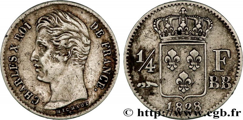 CHARLES X
Type : 1/4 franc Charles X 
Date : 1828 
Mint name / Town : Strasbourg...