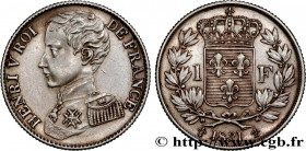 HENRY V COUNT OF CHAMBORD
Type : 1 franc 
Date : 1831 
Quantity minted : --- 
Metal : silver 
Diameter : 23  mm
Orientation dies : 6  h.
Weight : 5,04...
