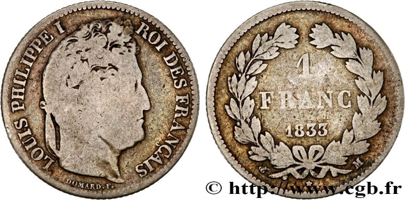 LOUIS-PHILIPPE I
Type : 1 franc Louis-Philippe, couronne de chêne 
Date : 1833 
...