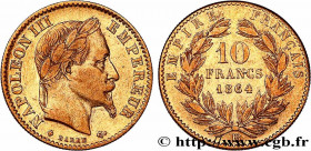 SECOND EMPIRE
Type : 10 francs or Napoléon III, tête laurée, Grand BB 
Date : 1864 
Mint name / Town : Strasbourg 
Metal : gold 
Millesimal fineness :...