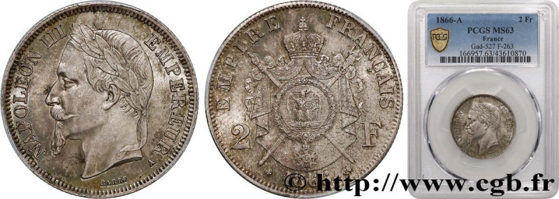 SECOND EMPIRE
Type : 2 francs Napoléon III, tête laurée 
Date : 1866 
Mint name ...