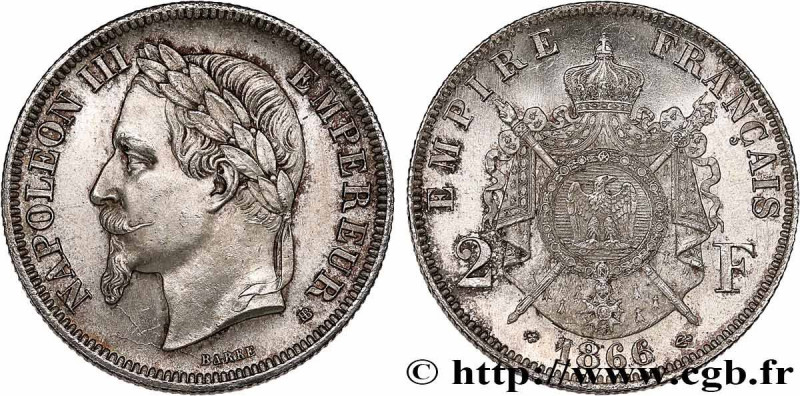 SECOND EMPIRE
Type : 2 francs Napoléon III, tête laurée  
Date : 1866 
Mint name...