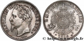 SECOND EMPIRE
Type : 2 francs Napoléon III, tête laurée  
Date : 1866 
Mint name / Town : Strasbourg 
Quantity minted : 3089824 
Metal : silver 
Mille...