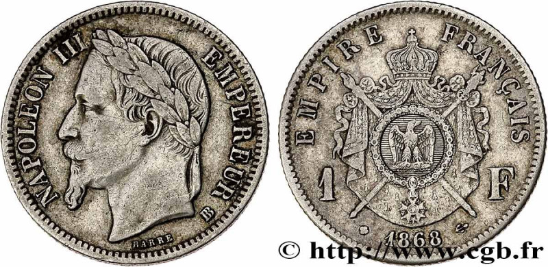 SECOND EMPIRE
Type : 1 franc Napoléon III, tête laurée, Grand BB 
Date : 1868 
M...