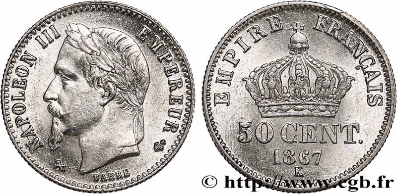 SECOND EMPIRE
Type : 50 centimes Napoléon III, tête laurée, différent au milieu ...