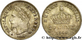 SECOND EMPIRE
Type : 20 centimes Napoléon III, tête laurée, petit module 
Date : 1864 
Mint name / Town : Paris 
Quantity minted : 268255 
Metal : sil...