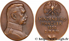 GERMANY
Type : Médaille, Hindenburg Manöver 
Date : 1930 
Metal : bronze 
Diameter : 63  mm
Weight : 94,11  g.
Edge : lisse + triangle 
Puncheon : Tri...