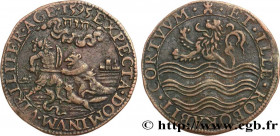 PICARDY - GENTRY AND TOWNS
Type : DOULLENS 
Date : 1595 
Metal : red copper 
Diameter : 29  mm
Orientation dies : 5  h.
Weight : 6,04  g.
Edge : lisse...
