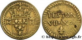 HENRI III - COIN WEIGHT
Type : Poids monétaire pour le teston 
Date : n.d. 
Mint name / Town : Paris 
Metal : brass 
Diameter : 21  mm
Orientation die...